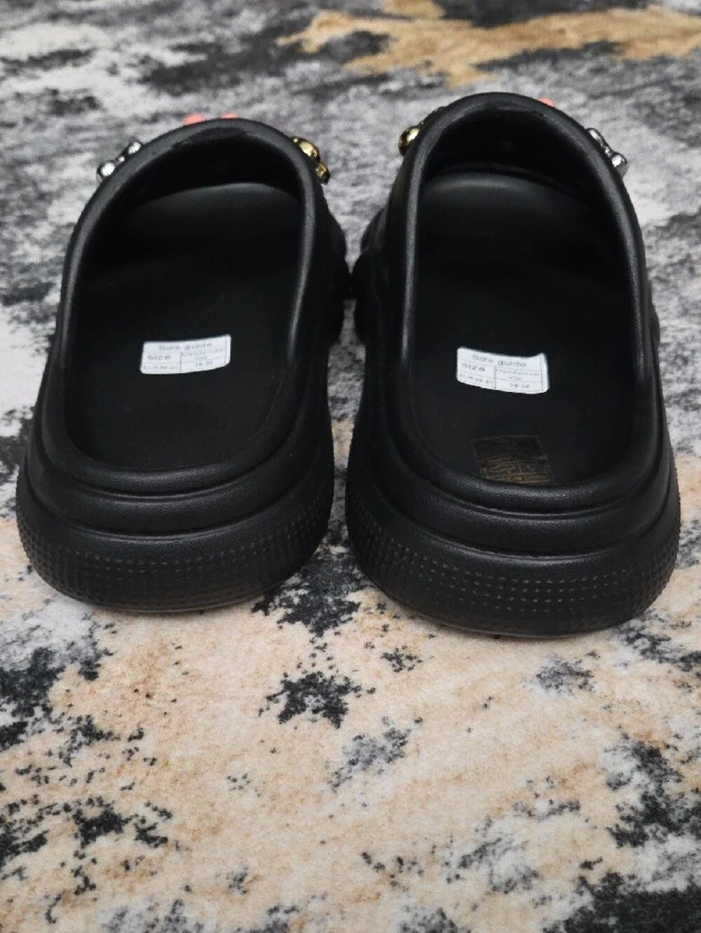Black Chunky Heart Charm Slide Sandals EU 39-40